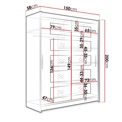 Šatníková skriňa so zrkadlom 150 cm ELADIO 5 - dub sonoma