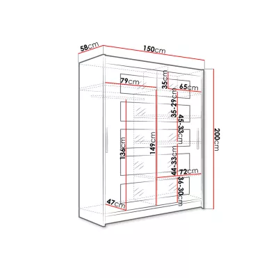 Šatníková skriňa so zrkadlom 150 cm ELADIO 5 - dub sonoma