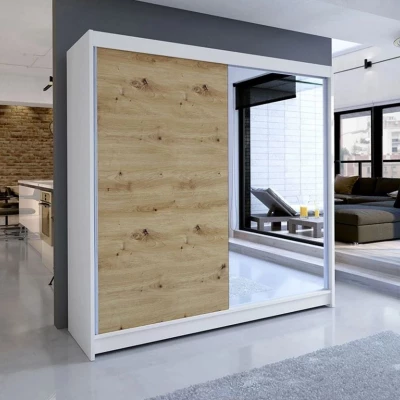 Šatníková skriňa so zrkadlom 180 cm VILMA 1 - dub artisan / biela