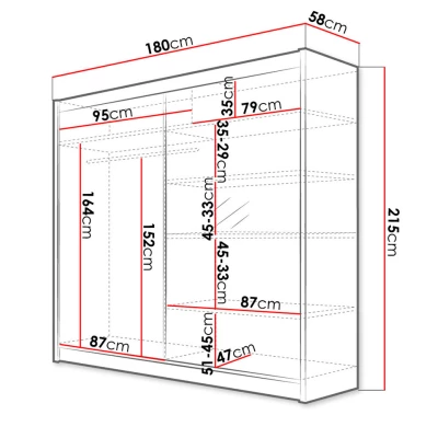 Šatníková skriňa so zrkadlom 180 cm VILMA 1 - dub sonoma