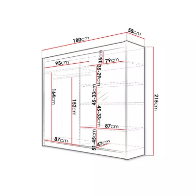 Šatníková skriňa so zrkadlom 180 cm VILMA 1 - dub sonoma / biela