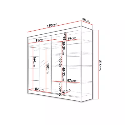 Veľká šatníková skriňa so zrkadlom 180 cm VILMA 5 - dub artisan / čierna