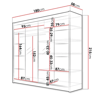 Veľká šatníková skriňa so zrkadlom 180 cm VILMA 5 - dub sonoma