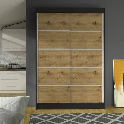 Posuvná šatníková skriňa 120 cm SAMANRE 4 - dub artisan / čierna