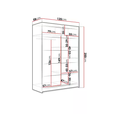 Posuvná šatníková skriňa 120 cm SAMANRE 4 - biela