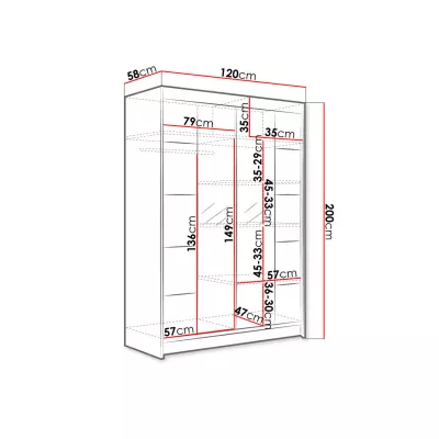 Zrkadlová šatníková skriňa 120 cm SAMANRE 5 - dub sonoma