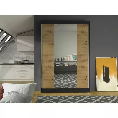 Úzka šatníková skriňa 120 cm so zrkadlom SAMANRE 2 - dub artisan / čierna