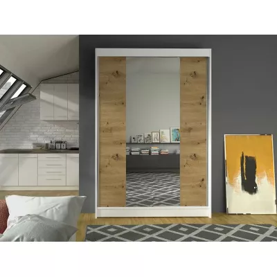 Úzka šatníková skriňa 120 cm so zrkadlom SAMANRE 2 - dub artisan / biela