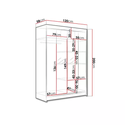 Úzka šatníková skriňa 120 cm so zrkadlom SAMANRE 2 - biela / čierna
