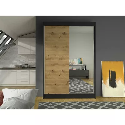 Šatníková skriňa so zrkadlom 120 cm SAMANRE 1 - dub artisan / čierna