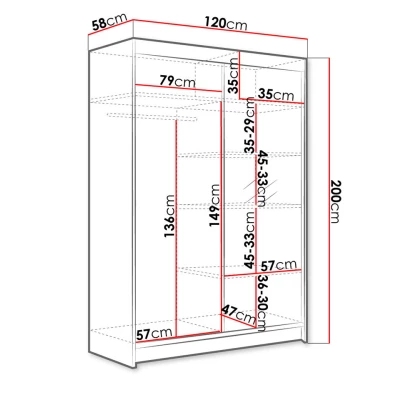 Šatníková skriňa so zrkadlom 120 cm SAMANRE 1 - dub artisan / čierna