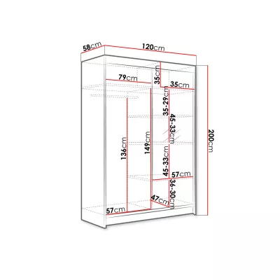 Šatníková skriňa so zrkadlom 120 cm SAMANRE 1 - dub artisan / čierna
