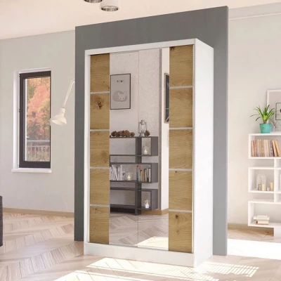 Úzka šatníková skriňa so zrkadlom 100 cm VILMEA 3 - dub artisan / biela