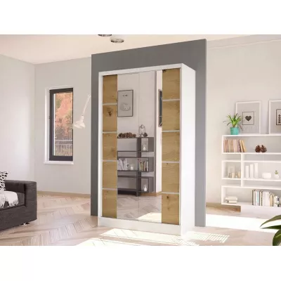 Úzka šatníková skriňa so zrkadlom 100 cm VILMEA 3 - dub artisan / biela