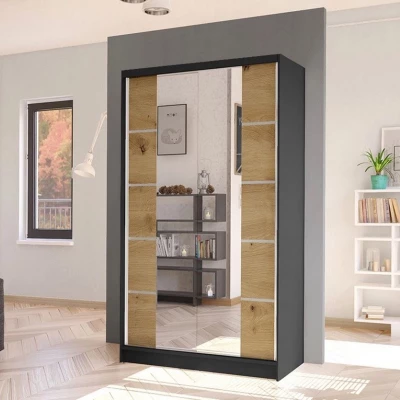 Úzka šatníková skriňa so zrkadlom 100 cm VILMEA 3 - dub artisan / čierna