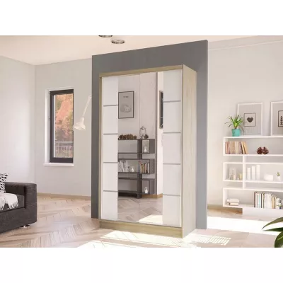 Úzka šatníková skriňa so zrkadlom 100 cm VILMEA 3 - dub sonoma / biela