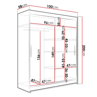 Úzka šatníková skriňa so zrkadlom 100 cm VILMEA 3 - dub artisan / biela