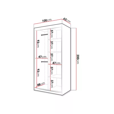 Zrkadlová šatníková skriňa 100 cm LUNIVE 2 - čierna