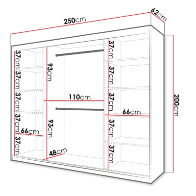 Zrkadlová šatníková skriňa 250 cm LUNIVE 2 - biela