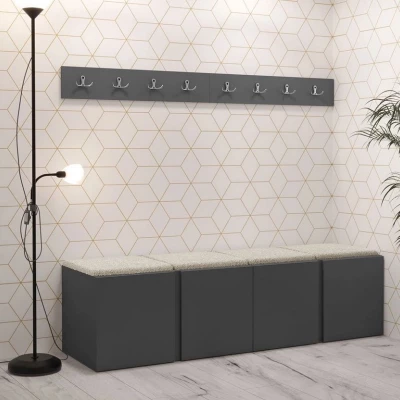 Nábytok do chodby s čalúnenými panelmi 42x42 SELAND 8 - grafit / svetlý béžový