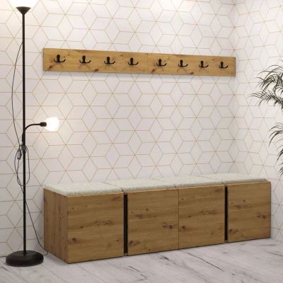 Nábytok do chodby s čalúnenými panelmi 42x42 SELAND 8 - artisan / čierny / svetlý béžový