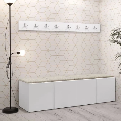 Nábytok do chodby s čalúnenými panelmi 42x42 SELAND 8 - biely / svetlý béžový