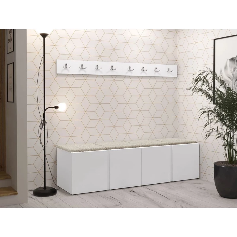 Nábytok do chodby s čalúnenými panelmi 42x42 SELAND 8 - biely / svetlý béžový