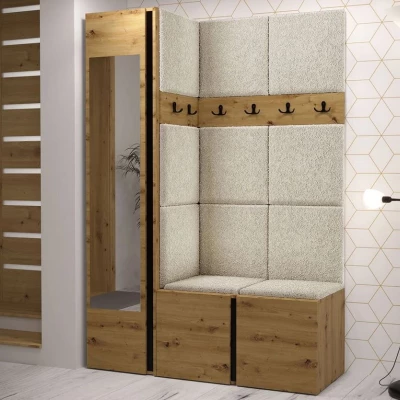 Stena do predsiene s čalúnenými panelmi 42x42 SELAND 9 - artisan / čierna / svetlá béžová