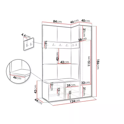 Stena do predsiene s čalúnenými panelmi 42x42 SELAND 9 - grafit / šedá