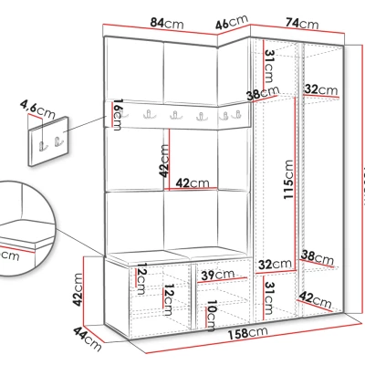 Stena do predsiene s čalúnenými panelmi 42x42 SELAND 10 - grafit / šedá