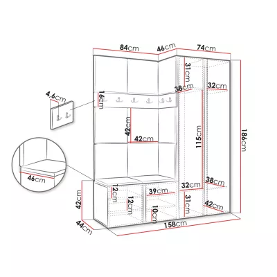 Stena do predsiene s čalúnenými panelmi 42x42 SELAND 10 - artisan / čierna / šedá