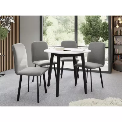 Okrúhly rozkladací stôl so 4 stoličkami SALPA 2 - biely / čierny / strieborný