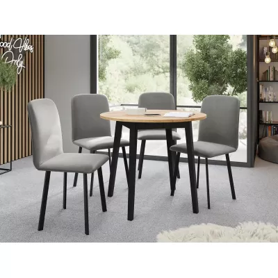 Okrúhly rozkladací stôl so 4 stoličkami SALPA 2 - dub kraft / čierny / strieborný