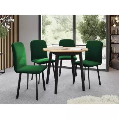 Okrúhly rozkladací stôl so 4 stoličkami SALPA 2 - dub kraft / čierny / zelený
