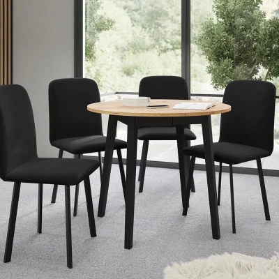 Okrúhly rozkladací stôl so 4 stoličkami SALPA 2 - dub kraft / čierny