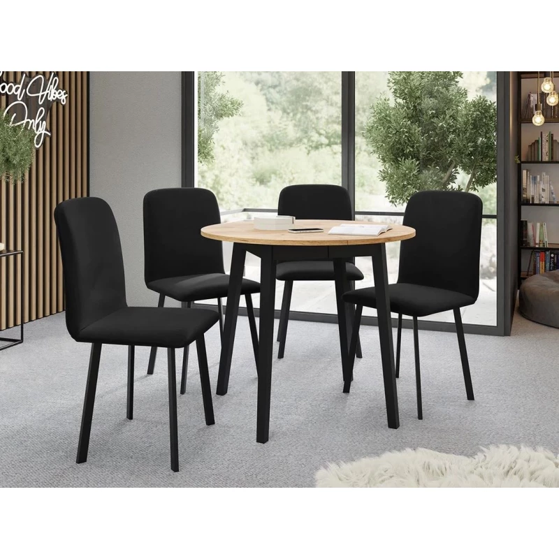 Okrúhly rozkladací stôl so 4 stoličkami SALPA 2 - dub kraft / čierny