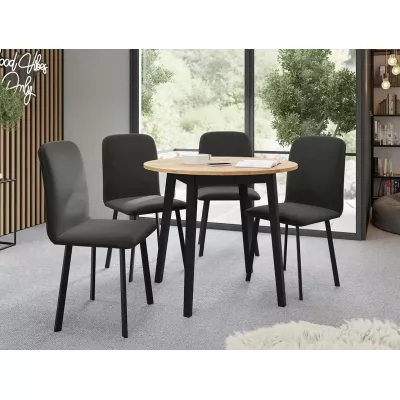 Okrúhly rozkladací stôl so 4 stoličkami SALPA 2 - dub kraft / čierny / šedý