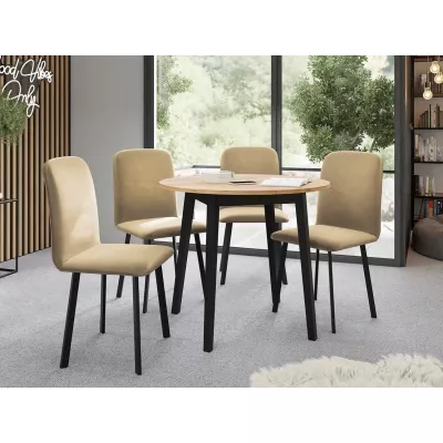 Okrúhly rozkladací stôl so 4 stoličkami SALPA 2 - dub kraft / čierny / hnedý