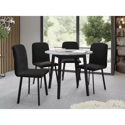 Okrúhly rozkladací stôl so 4 stoličkami SALPA 2 - šedý mramor / čierny