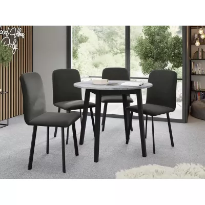 Okrúhly rozkladací stôl so 4 stoličkami SALPA 2 - šedý mramor / čierny / šedý