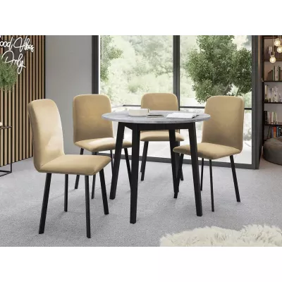 Okrúhly rozkladací stôl so 4 stoličkami SALPA 2 - šedý mramor / čierny / hnedý