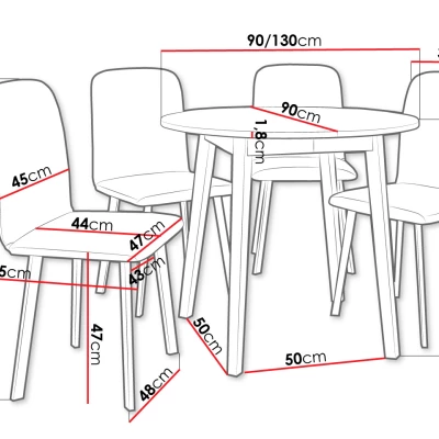 Okrúhly rozkladací stôl so 4 stoličkami SALPA 2 - dub kraft / čierny / hnedý