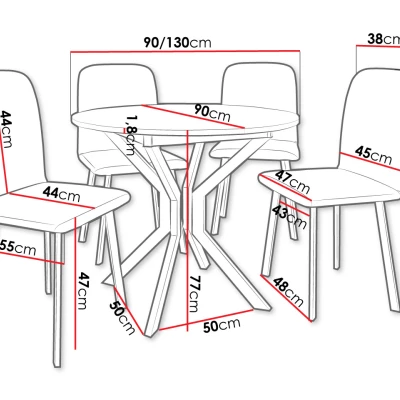 Rozkladací stôl so 4 stoličkami SALPA 1 - biely / čierny / strieborný