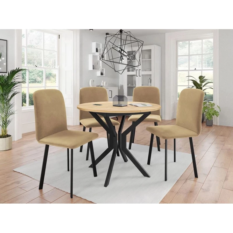 Rozkladací stôl so 4 stoličkami SALPA 1 - dub kraft / čierny / hnedý