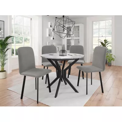 Rozkladací stôl so 4 stoličkami SALPA 1 - šedý mramor / čierny / strieborný