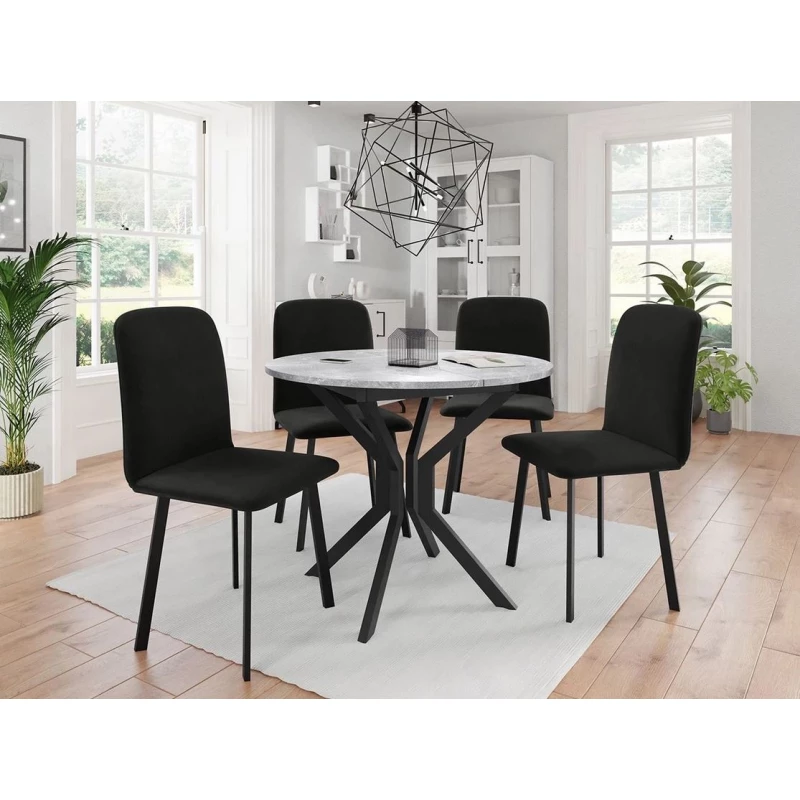 Rozkladací stôl so 4 stoličkami SALPA 1 - šedý mramor / čierny
