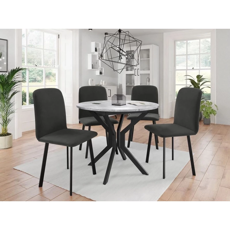 Rozkladací stôl so 4 stoličkami SALPA 1 - šedý mramor / čierny / šedý