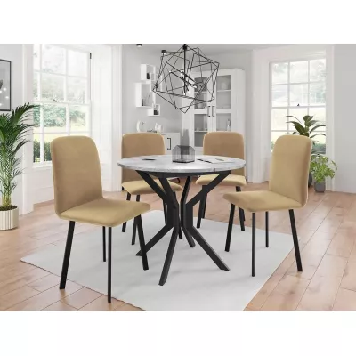 Rozkladací stôl so 4 stoličkami SALPA 1 - šedý mramor / čierny / hnedý