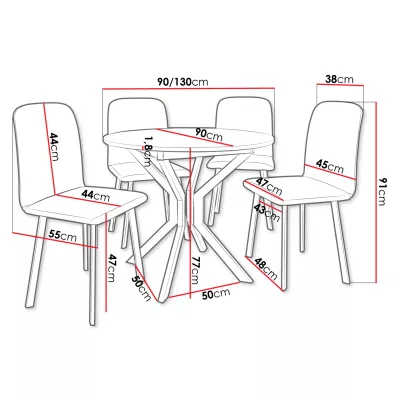 Rozkladací stôl so 4 stoličkami SALPA 1 - dub kraft / čierny / strieborný