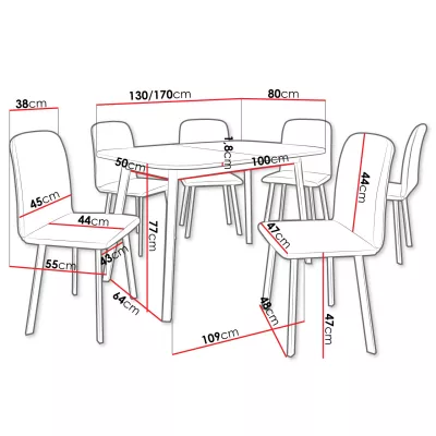 Jedálenský set 6+1 MELRA - biely / čierny / hnedý